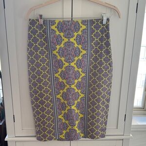 The Limited Yellow and Purple Patterned Pencil Skirt